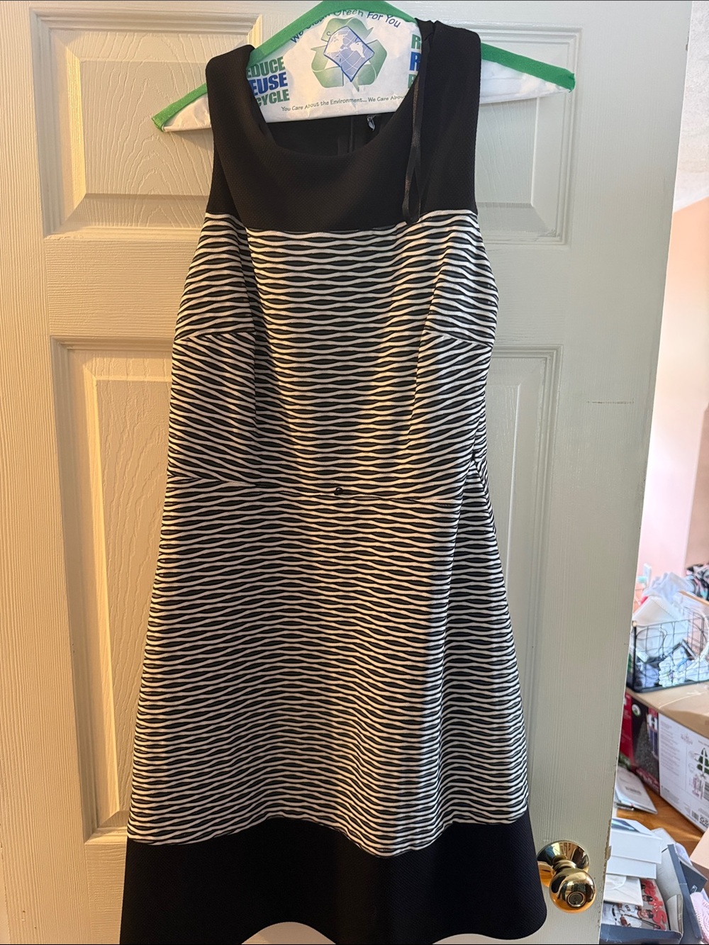 Sleeveless Black and White Striped A-Line Dress